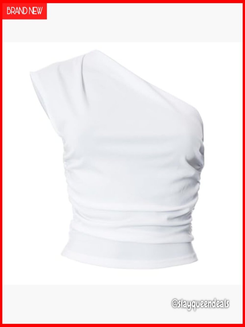 One Shoulder Ruched Ribbed Crop Top Backless Slim Fit Tank Tee - Picture 3 of 7